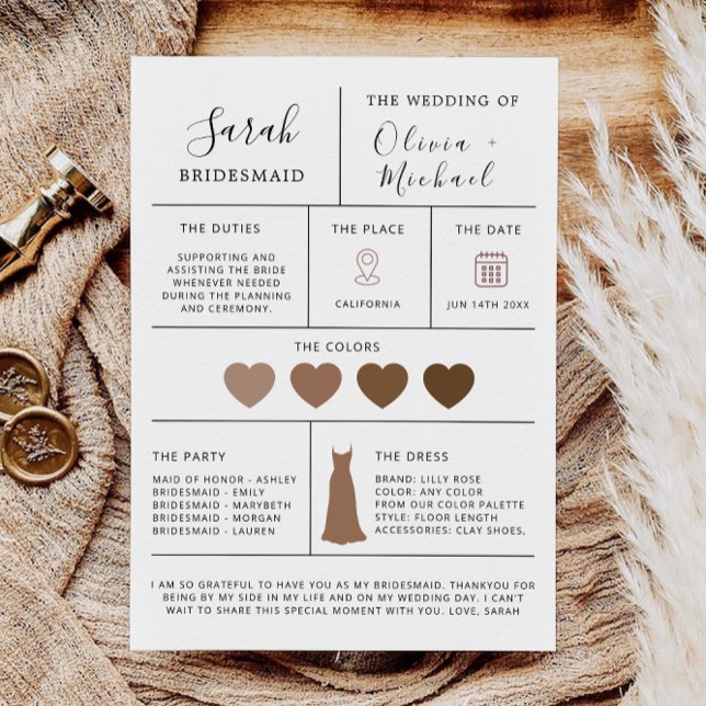 Cartão de Informações sobre a Proposta Moderna da  (Modern Bridesmaid Proposal Info Card, Invitation)