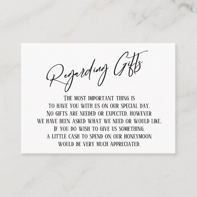 Cartão De Informações Sobre Presentes Escrita Manual Moderna Casamento S (Frente)