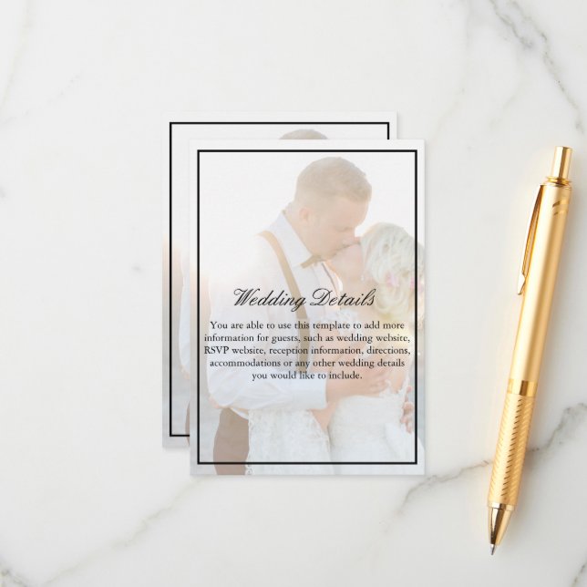 Cartão De Informações Sobreposição de Foto com Elegante Faux Vellum (Frente/Verso In Situ)