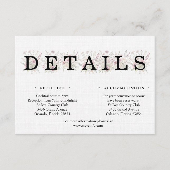 Cartão De Informações Soft Blooms Spring Floral Details Enclosure Card (Frente)