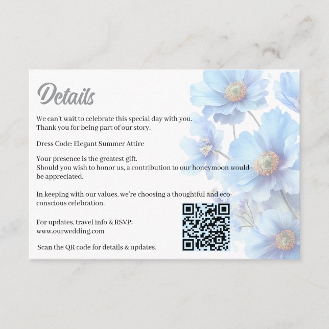 Cartão De Informações Soft Blue Himalayan Poppy Flower Garden Wedding  (Frente)