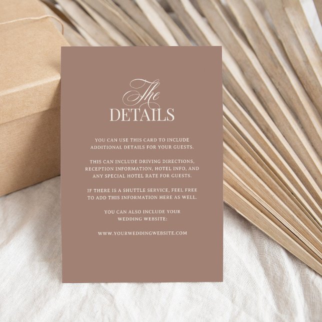 Cartão De Informações Soft Mocha Taupe | Luxe Wedding Guest Details (Criador carregado)