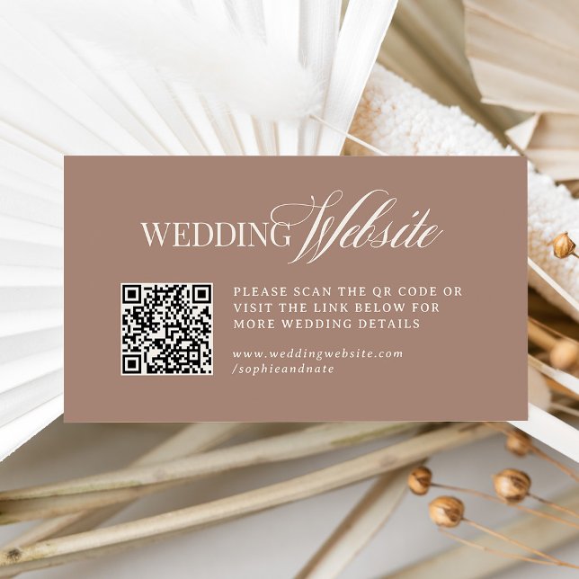 Cartão De Informações Soft Mocha Taupe | Luxe Wedding Website QR Code (Criador carregado)