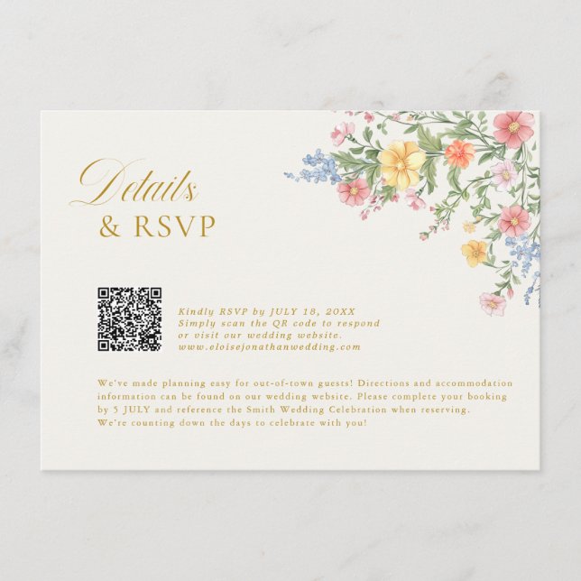 Cartão De Informações Soft Pastel Ornate Spring Garden  gold Wedding    (Frente)