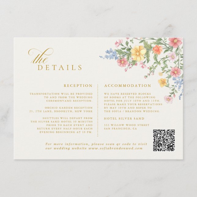 Cartão De Informações Soft Pastel Ornate Spring Garden gold Wedding (Frente)