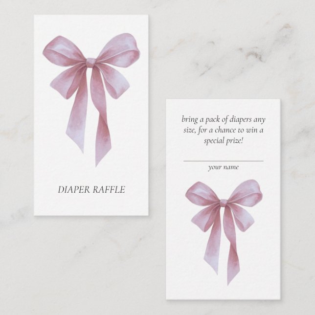 Cartão De Informações Soft Pink Bow Girl Baby Shower Diaper Raffle (Frente/Verso)