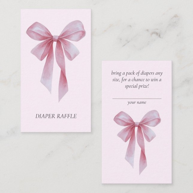 Cartão De Informações Soft Pink Bow Girl Baby Shower Diaper Raffle (Frente/Verso)
