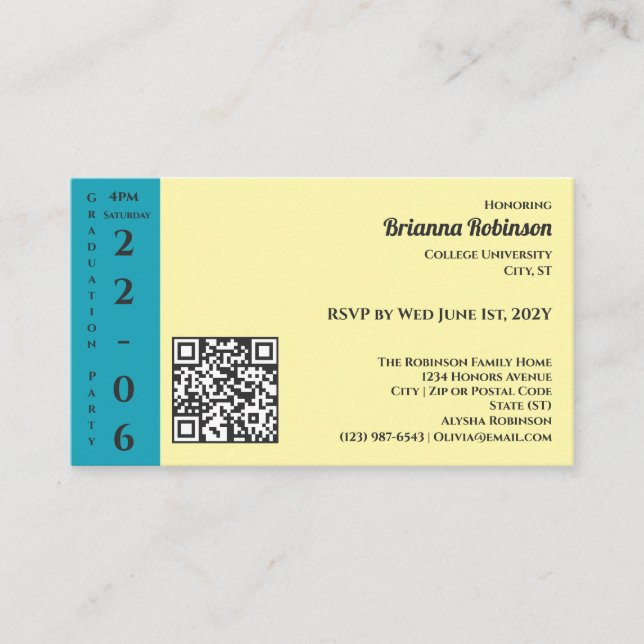 Cartão De Informações Soft Yellow Photo Modern Graduation Party (Frente)