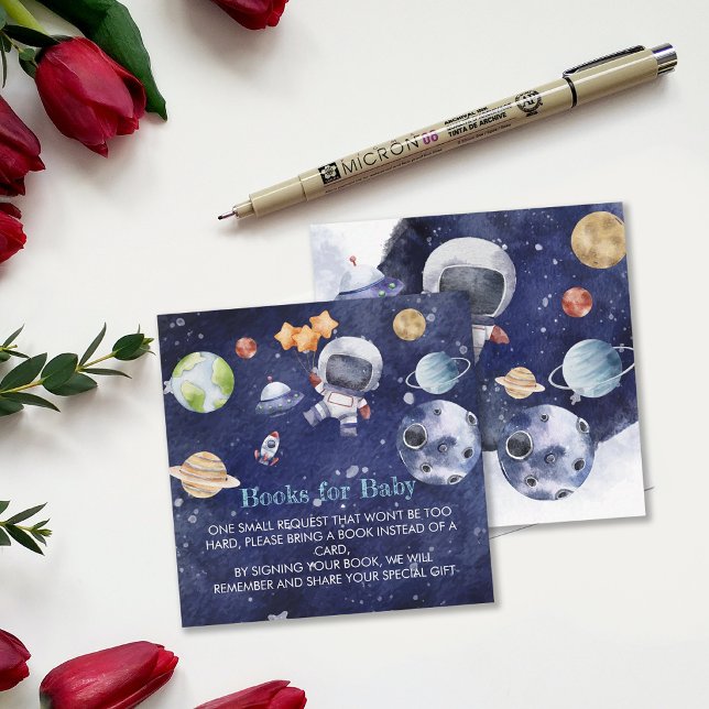 Cartão De Informações Solicitação de Catálogo de Chás de fraldas Espacia (Galaxy Outer Space Baby Shower Book Request Enclosure Card)