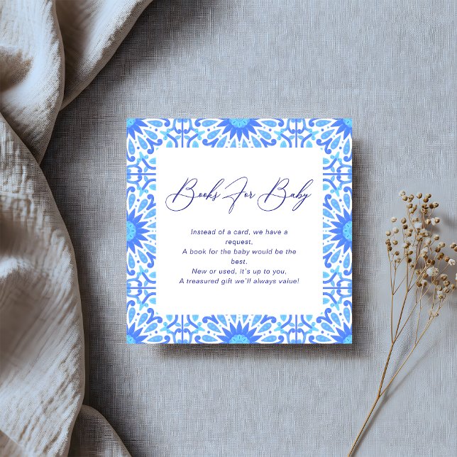 Cartão De Informações Solicitação de Livro Chá de fraldas Azul Italiano (Criador carregado)