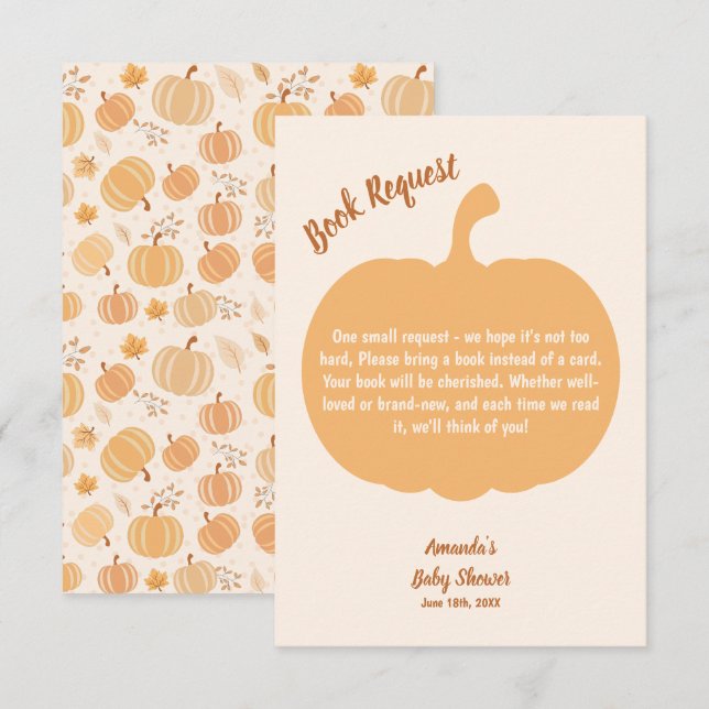 Cartão De Informações Solicitação de Livro de Chás de fraldas de Abóbora (Frente/Verso)