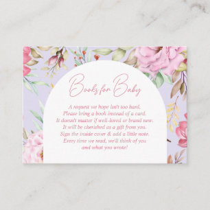 Cartão De Informações Solicitação de Livro Floral de Bebê Rosa e Lavanda