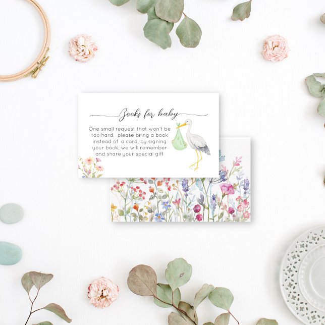 Cartão De Informações Solicitação de livros especiais de chás de fraldas (Stork special delivery baby shower books request enclosure card books for baby cards traditional)