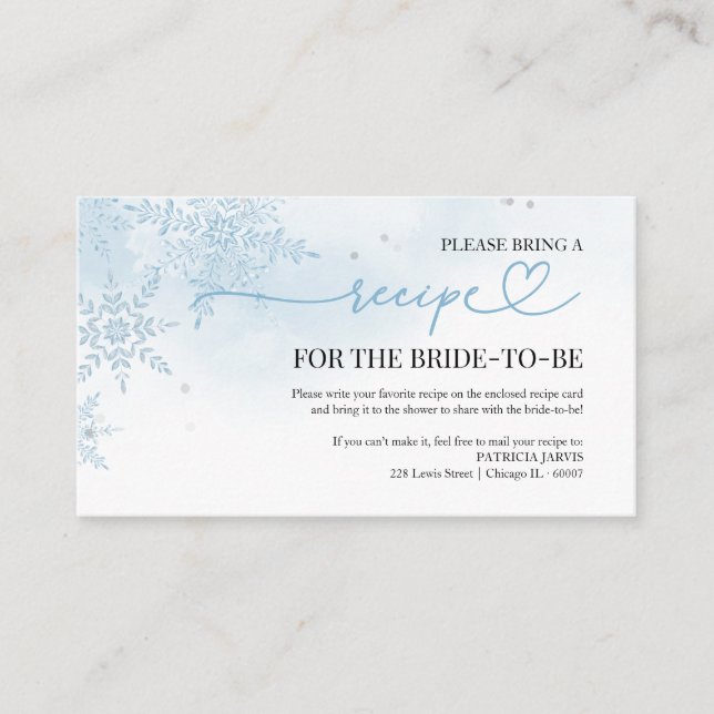 Cartão De Informações Solicitação de receita de Chá de panela de inverno (Frente)