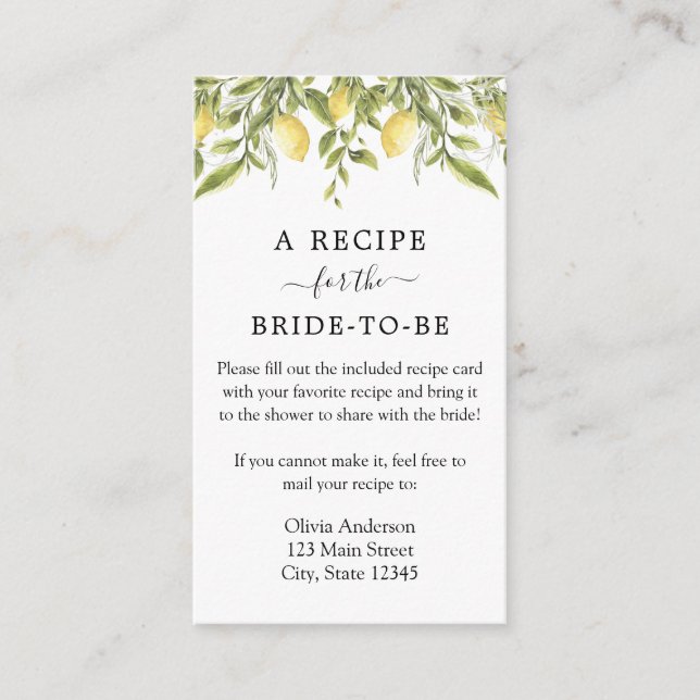 Cartão De Informações Solicitação de receita de limão e verde (Frente)