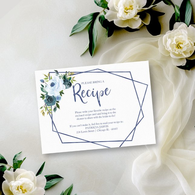 Cartão De Informações Solicitação de Receita Floral Azul Geométrica Dust (Criador carregado)