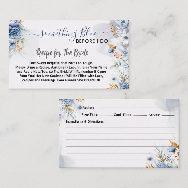 Cartão De Informações Something Blue Before I do floral Recipe (Frente/Verso)