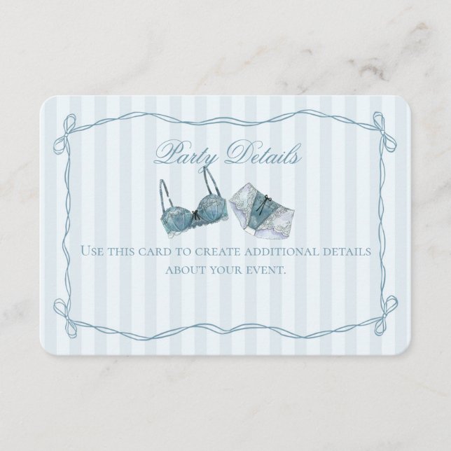 Cartão De Informações Something Blue Lingerie Shower Details Insert (Frente)