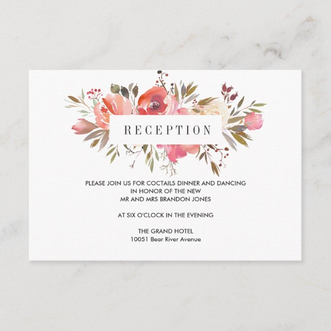 Cartão De Informações Sonhe Rosa | Envelope de Recepção de CASAMENTO Flo (Frente)