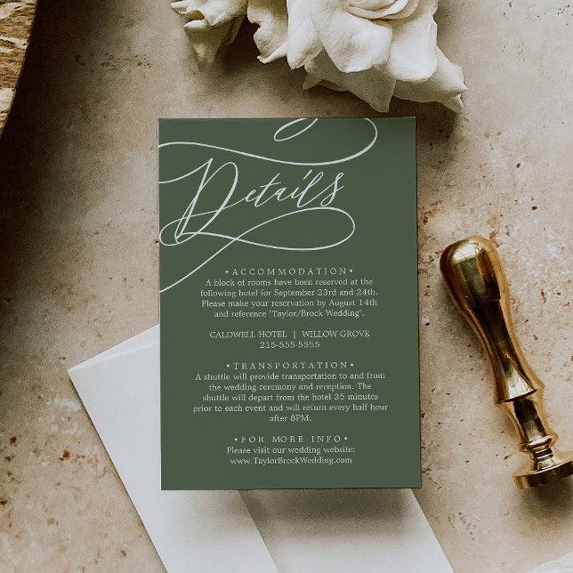 Cartão De Informações SOPHIA Rustic Woodland Olive Green - Detalhes do C (SOPHIA Rustic Woodland Olive Green Wedding Details Enclosure Card)