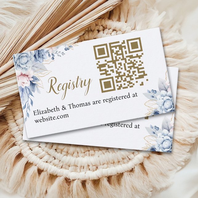 Cartão De Informações Sophisticated Blue Floral Bridal Shower (Criador carregado)