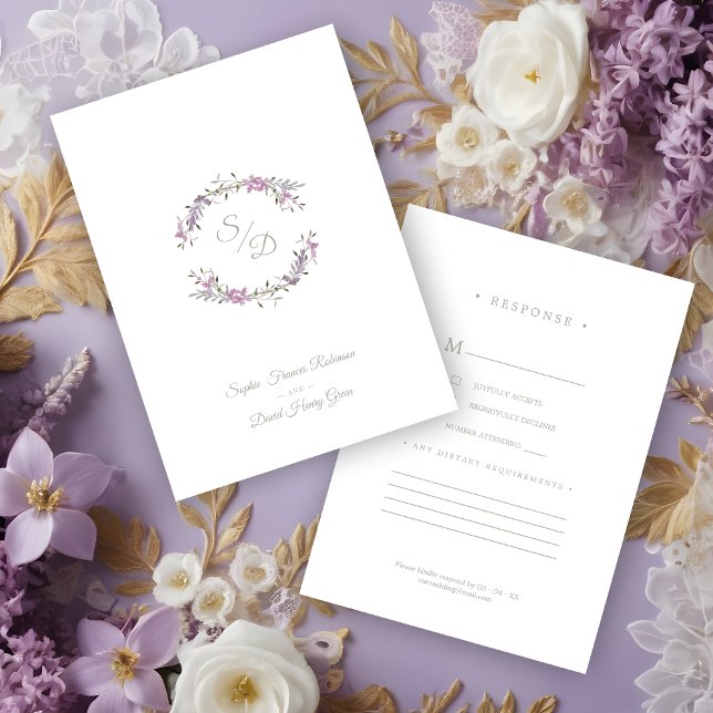 Cartão De Informações Sophisticated Elegant Lilac Floral Wedding Garland (Sophisticated Elegant Lilac Floral Wedding Garland Response Card.)