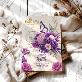 Cartão De Informações Sorteio de Fralda Menina Floral Roxo Borboleta Ros