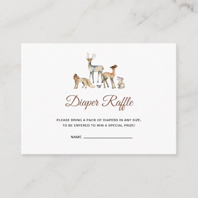 Cartão De Informações Sorteio de Fraldas Animais da Floresta (Frente)