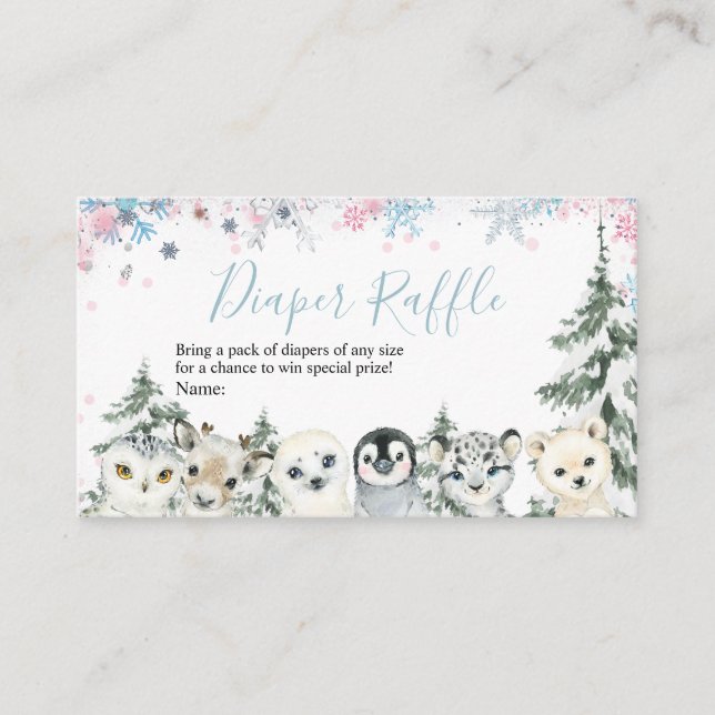 Cartão De Informações Sorteio de Fraldas Artics Animais Flocos de Neve d (Frente)