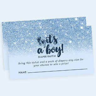 Cartão De Informações Sorteio de Fraldas Azul Bebê Glitter Navy É um Men