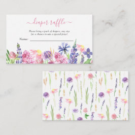 Cartão De Informações Sorteio de Fraldas de Flor de Campo em Aquarela Ch