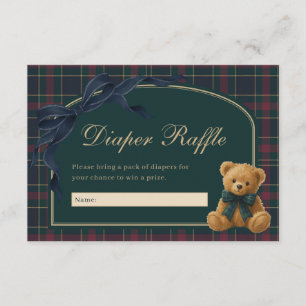 Cartão De Informações Sorteio de Fraldas de Urso Teddy Xadrez Polo Vinta