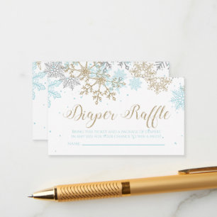 Cartão De Informações Sorteio de Fraldas Floco de Neve Azul Dourado Bril
