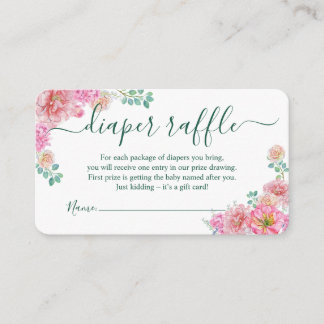 Cartão De Informações Sorteio de fraldas Floral Verde & Rosa Aquarela