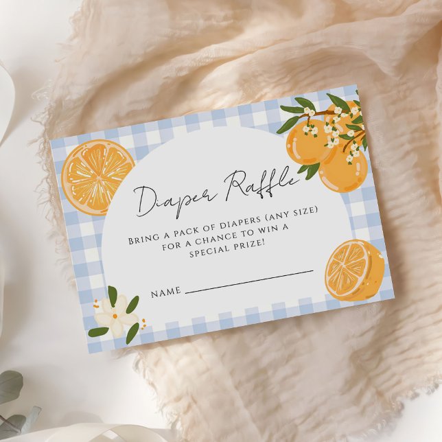 Cartão De Informações Sorteio de Fraldas Laranja Gingham Citrus (Criador carregado)