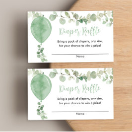 Cartão De Informações Sorteio de fraldas para chá de bebê com balão verd