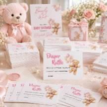Sorteio de Fraldas para Chá de Bebê Urso Rosa Pers
