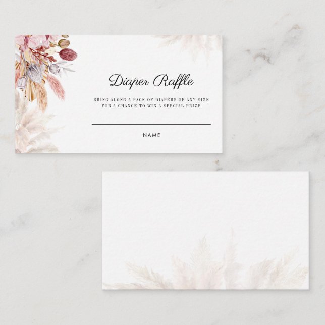 Cartão De Informações Sorteio de Fraldas para Chás de Bebê com Grama das (Frente/Verso)