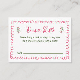 Cartão De Informações Sorteio de Fraldas para Chás de Bebê com Menina Fl