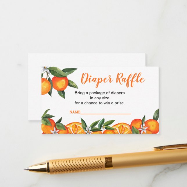 Cartão De Informações Sorteio de Fraldas para Chás de Bebê Laranja Littl (Frente/Verso In Situ)