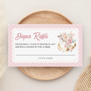 Cartão De Informações Sorteio de Fraldas para Menina Boho Floral Âncora
