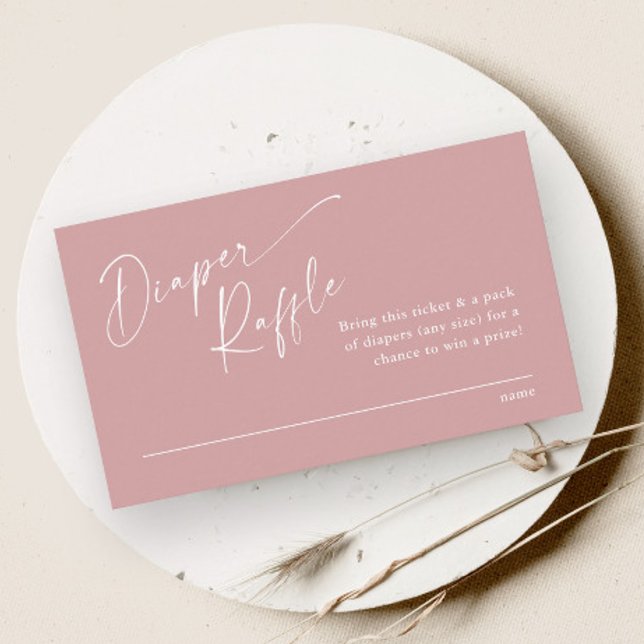 Cartão De Informações Sorteio de Fraldas para Meninas Baby Shower (Modern script girls dusty pink baby shower diaper raffle enclosure card.)
