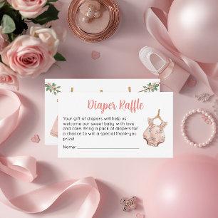 Cartão De Informações Sorteio de Fraldas Personalizado para Menina