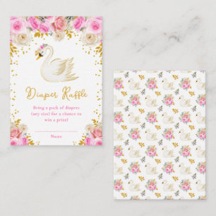 Cartão De Informações Sorteio de Fraldas Rosas Rosa e Dourado do Cisne