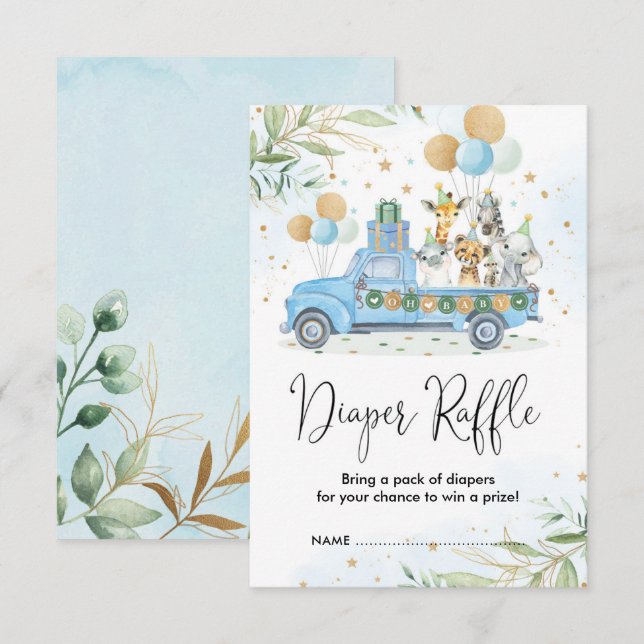 Cartão De Informações Sorteio de Fraldas Safari de Animais da Selva Blue (Frente/Verso)