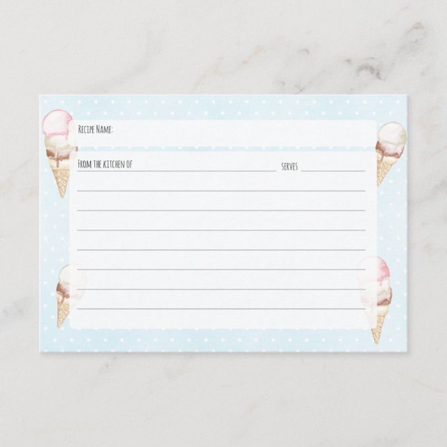 Cartão De Informações Sorvete e placa de receita azul do Bolinhas (Frente)