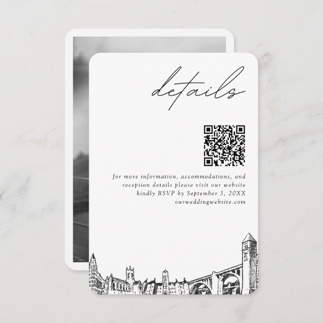 Cartão De Informações Spokane Wedding Modern Details QR Code (Frente/Verso)