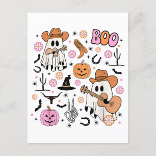 Cartão De Informações Spooky Ghost Cowboy Cute Halloween Boo Western Ret