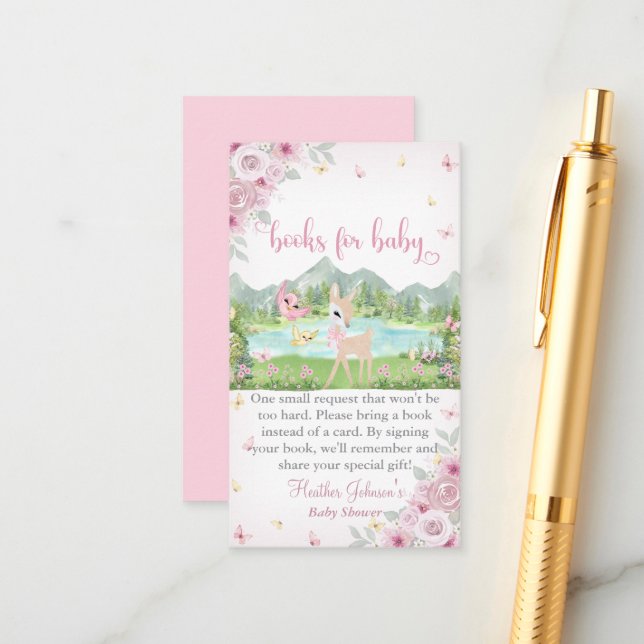 Cartão De Informações Spring Bloom and Butterflies Deer Baby Shower  (Frente/Verso In Situ)
