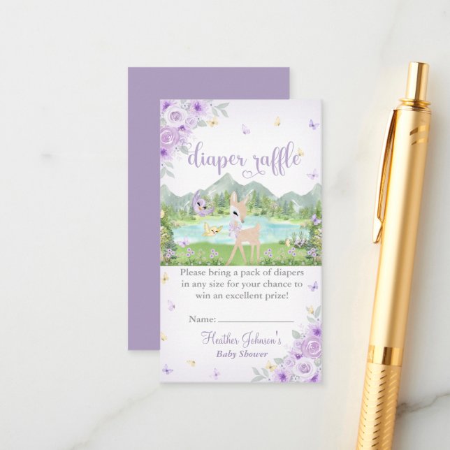 Cartão De Informações Spring Bloom and Butterflies Deer Baby Shower  (Frente/Verso In Situ)